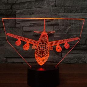 img 2 attached to 🛩️ Aircraft Warplane 3D LED Lamp - Optical Illusion Night Light, 7 Color Change, Touch Switch, USB Powered