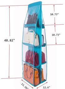 img 2 attached to 👜 Amelitory Hanging Handbags Holder: 4 Shelf Purse Bags Storage with 8 Compartments - Dust-Proof Lake Blue Organizer for Closet