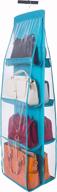 👜 amelitory hanging handbags holder: 4 shelf purse bags storage with 8 compartments - dust-proof lake blue organizer for closet logo