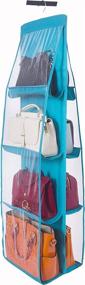 img 4 attached to 👜 Amelitory Hanging Handbags Holder: 4 Shelf Purse Bags Storage with 8 Compartments - Dust-Proof Lake Blue Organizer for Closet