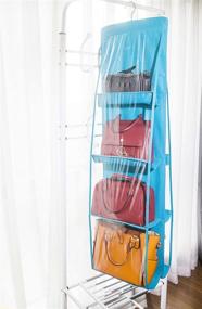 img 1 attached to 👜 Amelitory Hanging Handbags Holder: 4 Shelf Purse Bags Storage with 8 Compartments - Dust-Proof Lake Blue Organizer for Closet