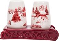 🧂 bico toile de jouy winter wonderland salt & pepper shaker set: handpainted, dishwasher safe логотип