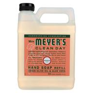 geranium-scented mrs. meyers liquid hand soap refill, 33 oz, with a liquid formula logo