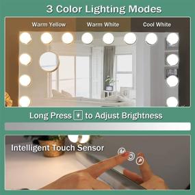 img 3 attached to 💄 COOLJEEN Large Hollywood Makeup Mirror: 18 LED Bulbs, 3 Color Lighting Modes, Wall Mounted or Standing - Stunning Vanity Mirror with Power Outlet and USB Charging Port (White)