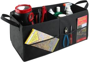 img 3 attached to 🚗 Fold Away Car Trunk Organizer, Black - 22" x 10" x 11" - Non-slip Fastener secures and prevents sliding for a tidy trunk storage