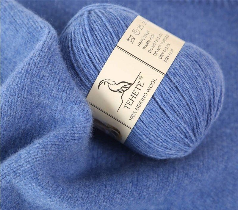 TEHETE 100% Merino Wool Yarn for Knitting 3-Ply Luxury Warm Soft Lightweight Blue Crochet Yarn (Star Blue)