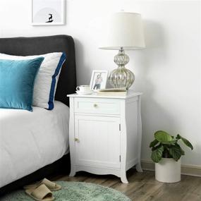 img 2 attached to SONGMICS White Nightstand: Stylish Wooden Bedside Table with Storage Cabinet and Drawer, Easy Assembly