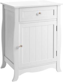 img 3 attached to SONGMICS White Nightstand: Stylish Wooden Bedside Table with Storage Cabinet and Drawer, Easy Assembly