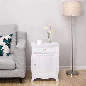 img 1 attached to SONGMICS White Nightstand: Stylish Wooden Bedside Table with Storage Cabinet and Drawer, Easy Assembly