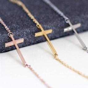 img 3 attached to 👸 Elegant Sideways Cross Necklace: 18k Gold Plated Stainless Steel Pendant for Women & Girls - Silver or Gold Color, 18 Inches with Gift Box from Ghome