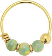 💍 9k triple opal bead nose piercing ring in yellow gold, 22 gauge - stylish jewelry logo
