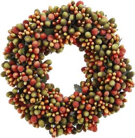 img 1 attached to 6.5-inch Autumn Harvest Berry Wreath Candle 🍂 Ring with Beads - Green, Orange, and Brown
