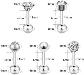 img 3 attached to 🔒 Set of 5 Stainless Steel 18G Barbell Ball Stud Earrings with 4mm CZ - Ideal for Helix and Cartilage Piercings