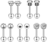 🔒 set of 5 stainless steel 18g barbell ball stud earrings with 4mm cz - ideal for helix and cartilage piercings logo