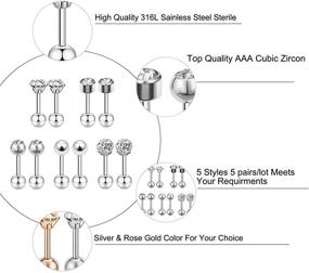 img 2 attached to 🔒 Set of 5 Stainless Steel 18G Barbell Ball Stud Earrings with 4mm CZ - Ideal for Helix and Cartilage Piercings