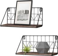 🛠️ rustic wood floating shelves set of 2 with metal wire basket - wall mounted storage display shelf, 11.5 inches, small - ideal for bedroom, bathroom, living room, kitchen, office - brown logo