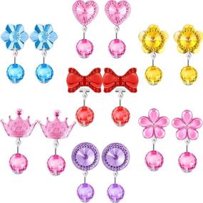 img 4 attached to 🎄 Hicarer 7 Pairs Christmas Crystal Clip on Earrings for Girls - Princess Jewelry Set with 7 Pairs Pink Earring Pads in Stylish Box (Style 3)