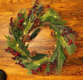 img 3 attached to 🎄 Enhance Your Holiday Décor with Red Co. 22” Light-Up Christmas Wreath: Pinecones, Evergreens, Battery-Operated LED Lights, Timer