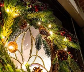 img 2 attached to 🎄 Enhance Your Holiday Décor with Red Co. 22” Light-Up Christmas Wreath: Pinecones, Evergreens, Battery-Operated LED Lights, Timer