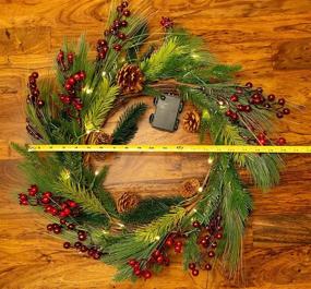 img 1 attached to 🎄 Enhance Your Holiday Décor with Red Co. 22” Light-Up Christmas Wreath: Pinecones, Evergreens, Battery-Operated LED Lights, Timer