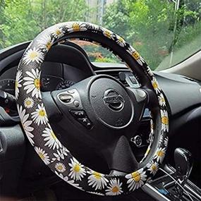 img 1 attached to 🌼 Rayauto Daisy Flower Pattern Synthetic Leather Automotive Steering Wheel Cover Grip 15-inch (Daisy) - Enhanced SEO