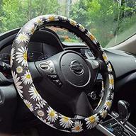 🌼 rayauto daisy flower pattern synthetic leather automotive steering wheel cover grip 15-inch (daisy) - enhanced seo logo