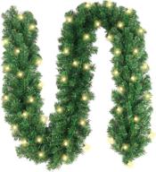 🎄 10-foot pre-lit christmas garland with 50 led lights - battery operated string light with timer - waterproof outdoor christmas decor for stairs, railing, mantle, fireplace, and front porch - 10 ft length logo