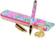 🖋️ lilly pulitzer black ink metal ballpoint pen: stylish bunny business with leatherette storage zip pouch logo