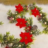 🎄 juegoal 6 ft pre-lit flocked christmas garland with poinsettia spruce and ornaments - battery operated winter decoration логотип