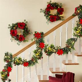 img 3 attached to 🎄 Juegoal 6 FT Pre-lit Flocked Christmas Garland with Poinsettia Spruce and Ornaments - Battery Operated Winter Decoration