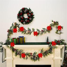 img 2 attached to 🎄 Juegoal 6 FT Pre-lit Flocked Christmas Garland with Poinsettia Spruce and Ornaments - Battery Operated Winter Decoration