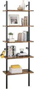 img 1 attached to 📚 Bestier 70" Industrial Wall-Mounted Ladder Shelf: Premium 5 Tier Bookshelf with Storage Organizer, Plant Flower Display Stand, Round Tube Bookcase Rack, 2 Hooks - Rustic Brown for Home Office