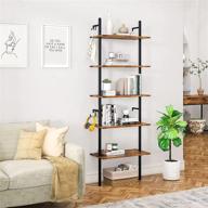 📚 bestier 70" industrial wall-mounted ladder shelf: premium 5 tier bookshelf with storage organizer, plant flower display stand, round tube bookcase rack, 2 hooks - rustic brown for home office logo