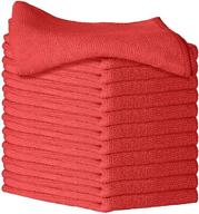 improvia 12 pack microfiber cleaning cloth set - red, ultra-soft, highly absorbent, lint-free, streak-free towels for house, kitchen, car, window, and screen cleaning - 12” x 12” reusable wash cloths logo