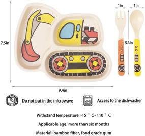 img 2 attached to Bamboo Kid Plate Set: Некапающаяся разделенная тарелка с детской ложкой и вилкой - способствует контролю порций у детей и малышей