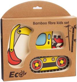 img 3 attached to Bamboo Kid Plate Set: Некапающаяся разделенная тарелка с детской ложкой и вилкой - способствует контролю порций у детей и малышей