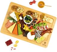 🧀 deluxe extra large bamboo cheese board and charcuterie serving tray with convenient compartments and juice groove - perfect for cheese, meat, and fruit (12"x18") logo