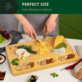 img 1 attached to 🧀 Deluxe Extra Large Bamboo Cheese Board and Charcuterie Serving Tray with Convenient Compartments and Juice Groove - Perfect for Cheese, Meat, and Fruit (12"x18")