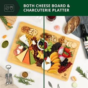 img 2 attached to 🧀 Deluxe Extra Large Bamboo Cheese Board and Charcuterie Serving Tray with Convenient Compartments and Juice Groove - Perfect for Cheese, Meat, and Fruit (12"x18")