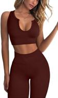 🔥 fafofa ribbed seamless crop tank & high waist leggings set: stylish workout outfits for women логотип