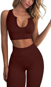 img 4 attached to 🔥 FAFOFA Ribbed Seamless Crop Tank & High Waist Leggings Set: Stylish Workout Outfits for Women