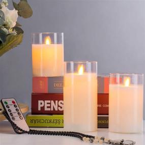 img 3 attached to Enhance Your Décor with Aku Tonpa Flameless LED Glass Candle Set - Battery Operated Flickering Pillar Candles with Remote Control Timer