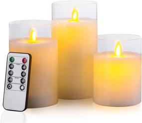 img 4 attached to Enhance Your Décor with Aku Tonpa Flameless LED Glass Candle Set - Battery Operated Flickering Pillar Candles with Remote Control Timer