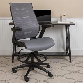 img 4 attached to 🪑 Optimized for SEO: Flash Furniture High Back Dark Gray Mesh Spine-Back Ergonomic Drafting Chair with Adjustable Foot Ring and Flip-Up Arms