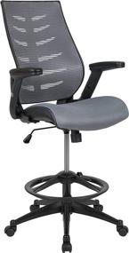 img 3 attached to 🪑 Optimized for SEO: Flash Furniture High Back Dark Gray Mesh Spine-Back Ergonomic Drafting Chair with Adjustable Foot Ring and Flip-Up Arms