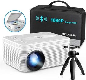 img 4 attached to 📽️ BIGASUO [Обновленная версия 2021] HD Bluetooth проектор с встроенным DVD-плеером: Портативный проектор для открытого просмотра фильмов - поддержка 1080P, совместимость с TV/HDMI/VGA/AV/USB/TF SD Card