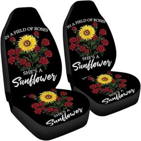 img 4 attached to 🌻 Stylish and Protective Car Seat Covers: HUGS IDEA Sunflowers Rose Full Set - Ideal Gift for Women & Girls