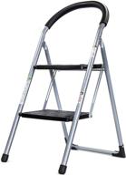 🪜 brookstone bkh1321 2-step folding ladder - soft grip, portable for indoor use, wide, 330 lb weight capacity, non-slip textured platform, silver/black логотип
