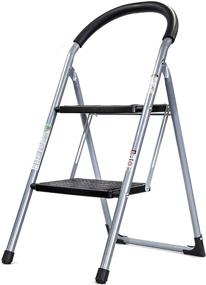 img 4 attached to 🪜 Brookstone BKH1321 2-Step Folding Ladder - Soft Grip, Portable for Indoor Use, Wide, 330 lb Weight Capacity, Non-Slip Textured Platform, Silver/Black