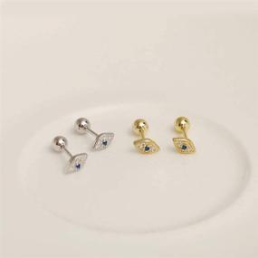img 2 attached to 925 Sterling Silver Small CZ Stud Earrings for Women & Girls | Blue Evil Eye Design | Mini & Dainty Hypoallergenic Screw Back Studs | Ideal for Cartilage, Tragus, and Birthday Gifts